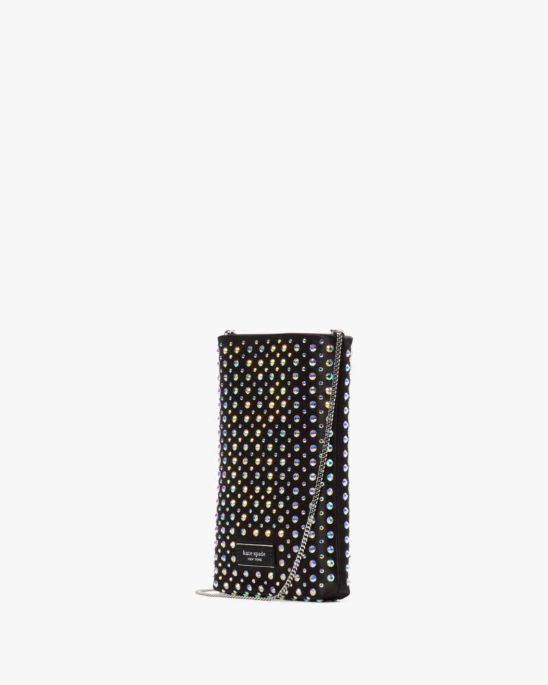 Kate Spade,Swing Embellished Satin Phone Pouch,Black Multi