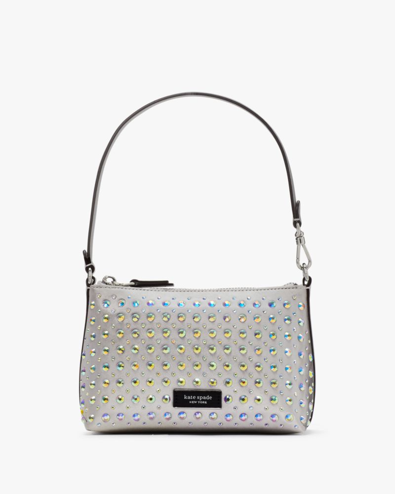 Kate Spade,Lulu Crystal Embellished East West Pochette,Platinum Grey