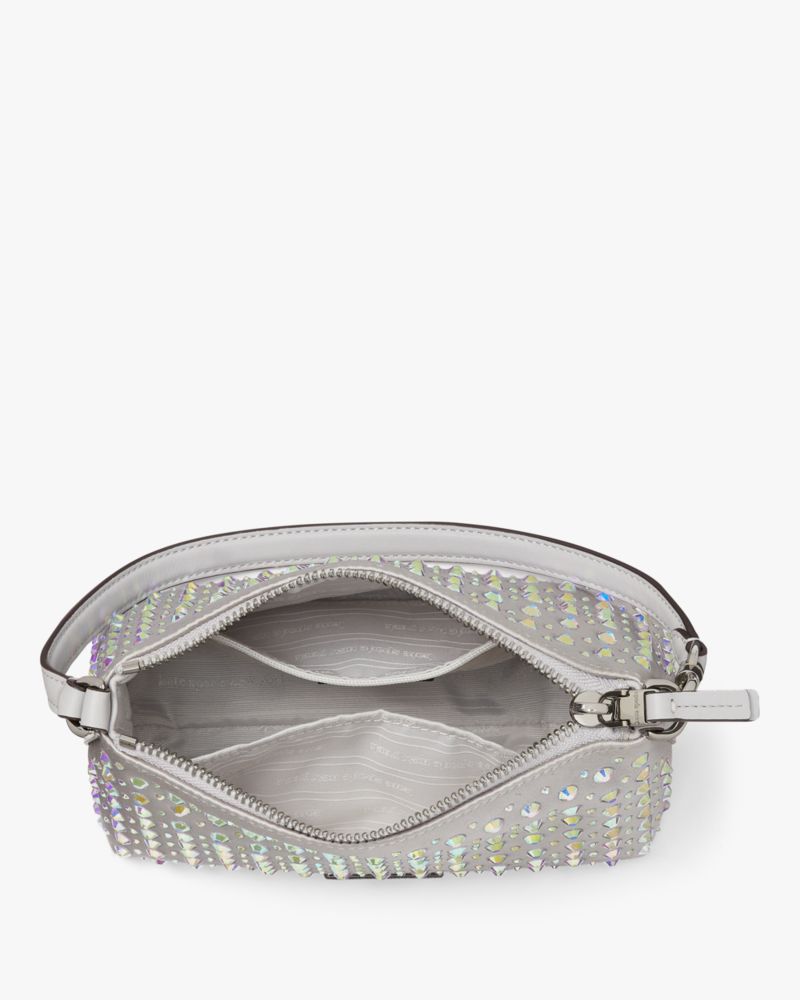 Kate Spade,Lulu Crystal Embellished East West Pochette,Platinum Grey