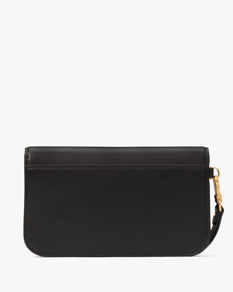 Kate Spade,Dakota Flap Wristlet,Leather,Clutch,Wristlet,Metal,Logo,Casual,Black