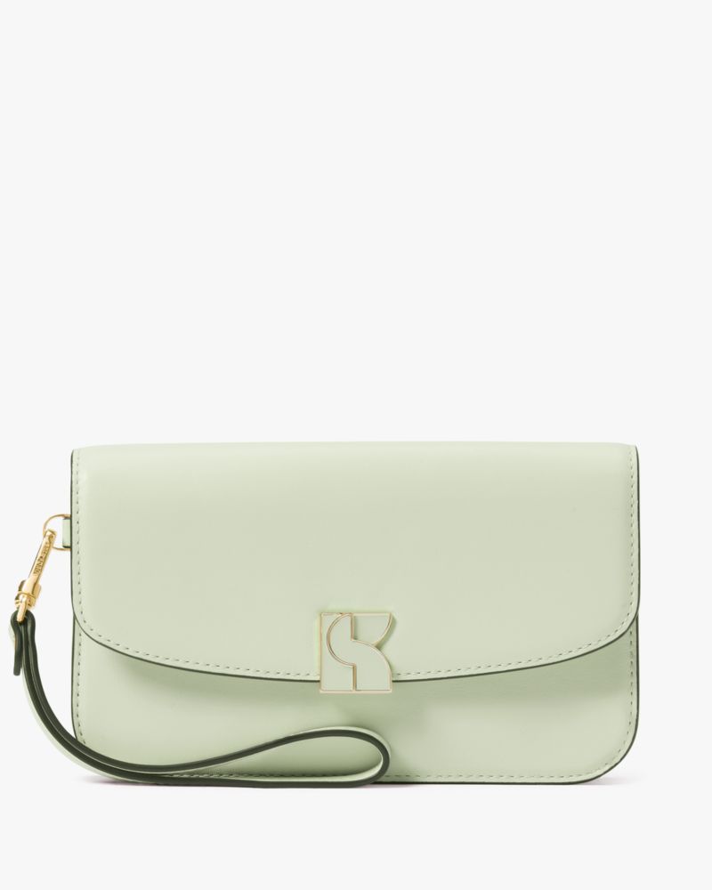 Kate Spade,Dakota Flap Wristlet,Leather,Wristlet,Clutch,Logo,Casual,Green