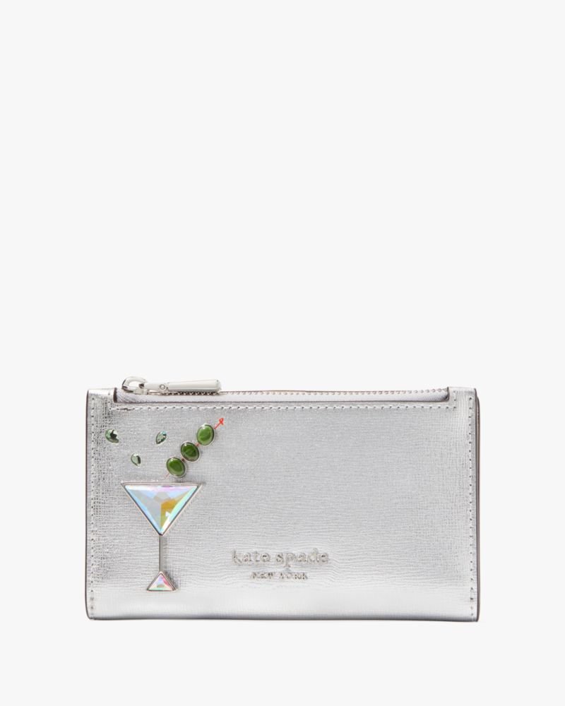 Kate Spade,Shaken Not Stirred Embellished Metallic Small Slim Bifold Wallet,