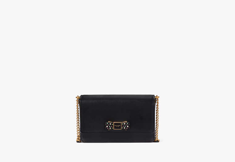 Kate Spade,Morgan Bow Bedazzled Flap Chain Wallet,Black