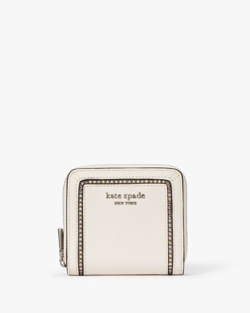 Kate Spade,Morgan Crystal Inlay Saffiano Small Wallet,Parchment