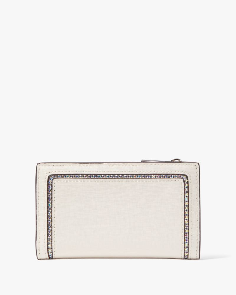 Kate Spade,Morgan Crystal Inlay Small Slim Bifold Wallet,Parchment