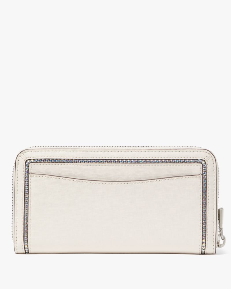 Kate Spade,Morgan Crystal Inlay Zip-around Continental Wallet,Leather,Continental,Logo,Metal,Rhinestones,Scratch Resistant...,