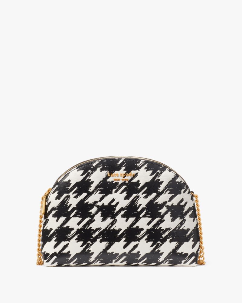 Kate Spade,Morgan Painterly Houndstooth Double-zip Dome Crossbody,Black Multi