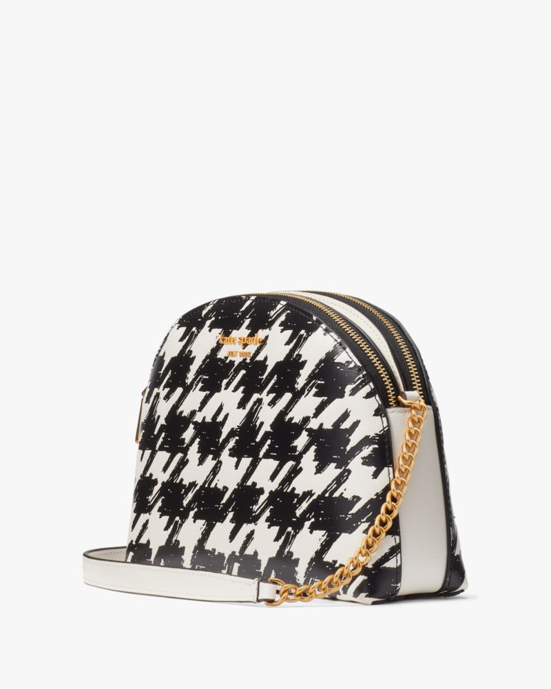 Kate Spade,Morgan Painterly Houndstooth Double-zip Dome Crossbody,Leather,Crossbody,Metal,Logo,Shoulder Guard,Casual,Multi Color