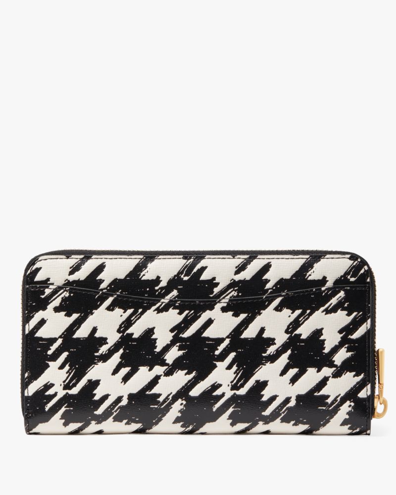 Kate Spade,Morgan Painterly Houndstooth Zip-around Continental Wallet,Leather,Continental,Metal,Logo,Scratch Resistant,Casual,
