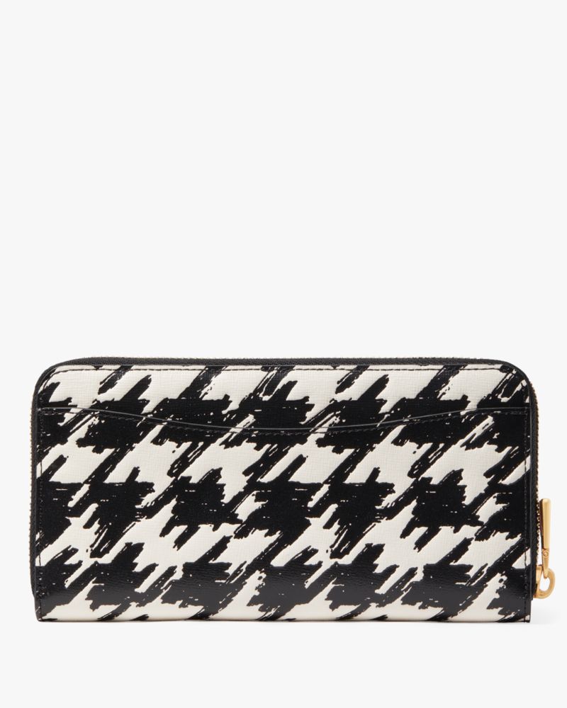 Kate Spade Morgan Painterly Houndstooth Embossed Saffiano Leather Zip  Around Wallet in Black