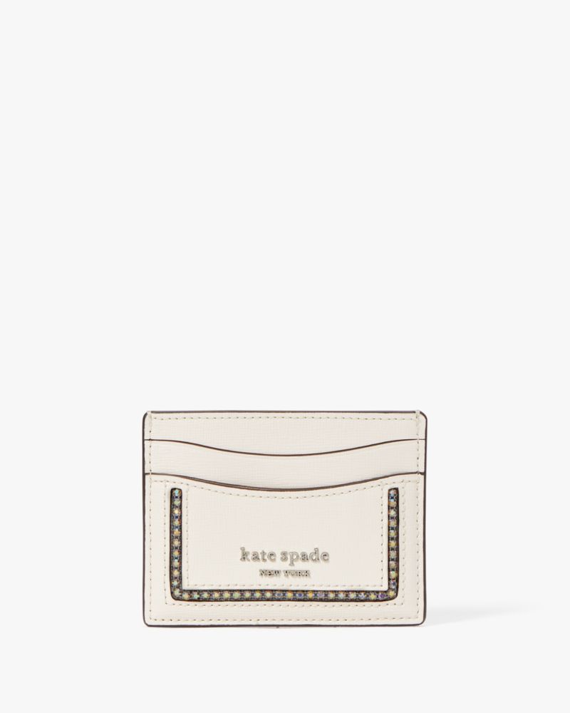 Kate Spade New York Morgan Crystal Inlay Saffiano Leather Bifold Wallet in Parchment.