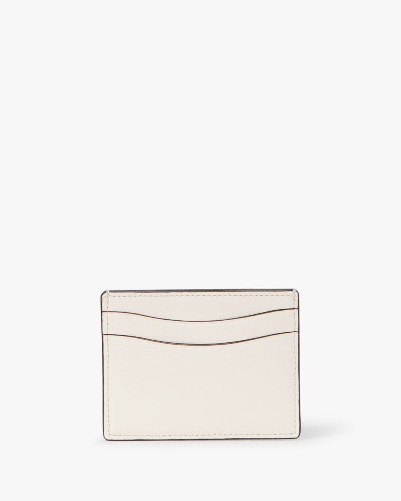 Kate Spade,Morgan Crystal Inlay Cardholder,Leather,Card Case,Metal,Rhinestones,Logo,Scratch Resistant,Casual,Cream