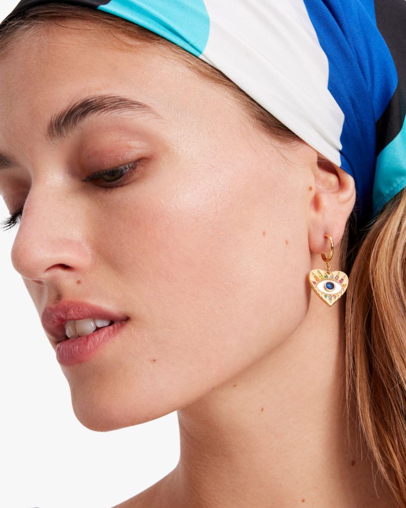 Kate Spade,Evil Eye Huggie Drop Earrings,Dangle Earring,Hoops,Glass,Mother of Pearl,Bead Embellishment,Gem Embellishment,N...,Multi Color
