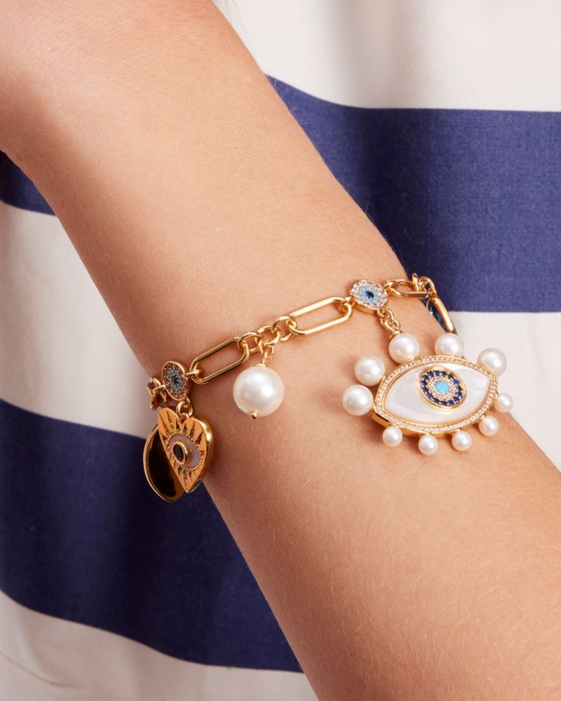 Kate Spade,Evil Eye Charm Bracelet,Cream Multi