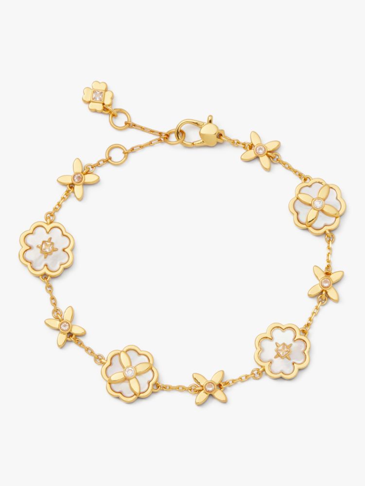 Kate Spade,Heritage Bloom Line Bracelet,Cream/Gold