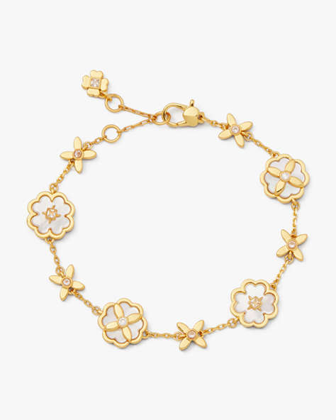 Kate Spade,Heritage Bloom Line Bracelet,Cream/Gold
