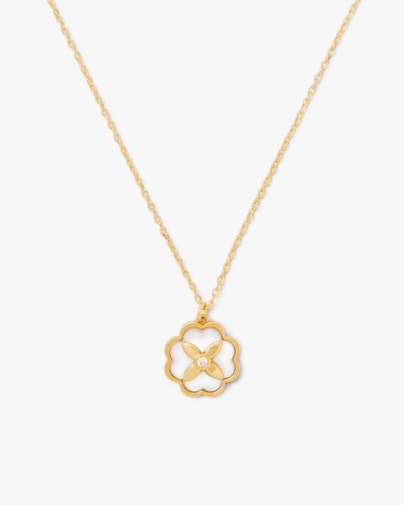 Kate Spade,Heritage Bloom Pendant,Single Strand,Floral Embellishment,Cut Out,Gold Plated,Work,Clear