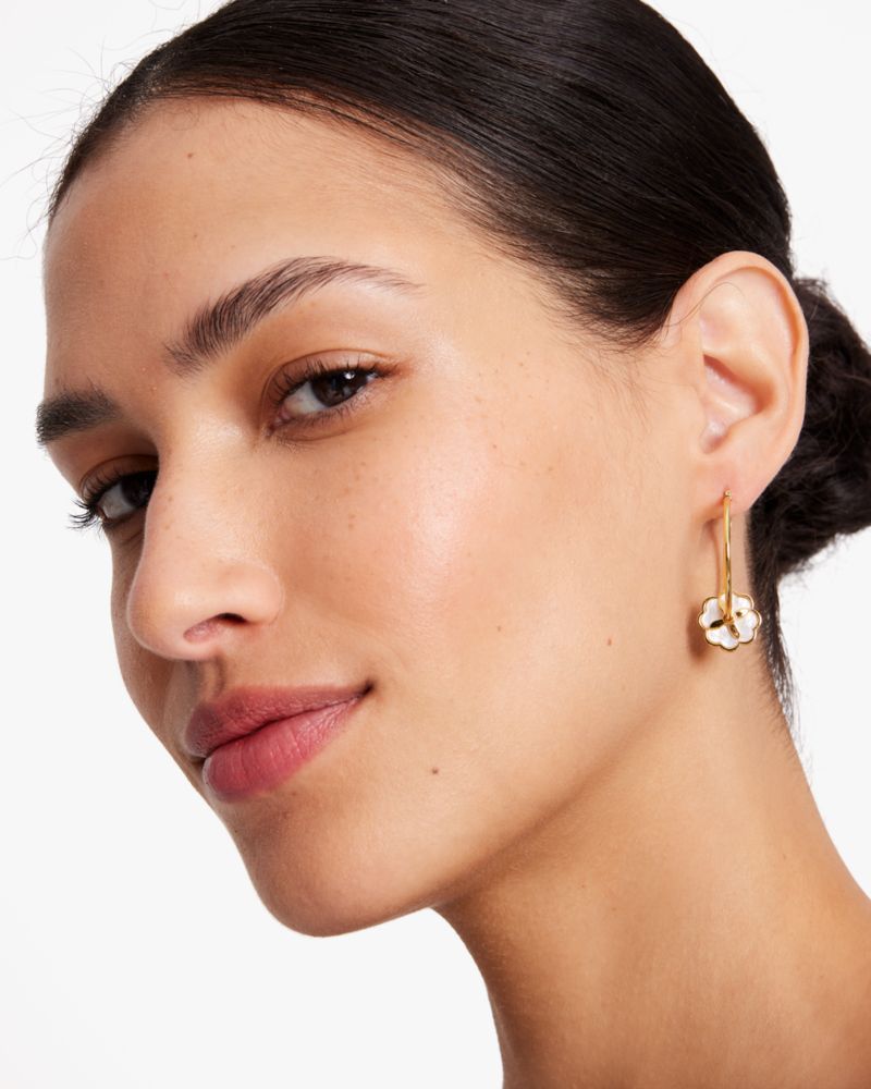 kate spade new york Gold-Tone Heritage Bloom Mother-of-Pearl Hoop Earrings  - Macy's