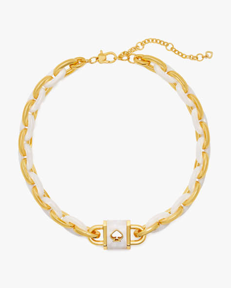 Kate Spade,Lock And Spade Statement Link Necklace,White Gold.