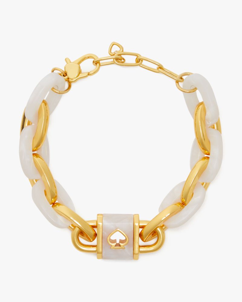 Kate Spade,Lock And Spade Link Bracelet,White Gold.