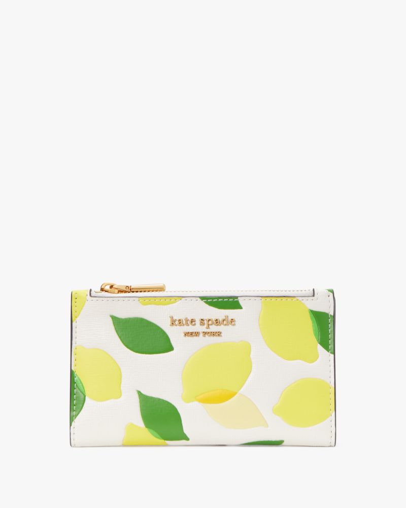 Kate Spade,モーガン レモン トス エンボス スモール スリム バイフォールド ウォレット,全てのアウトレット,パーチメントマルチ