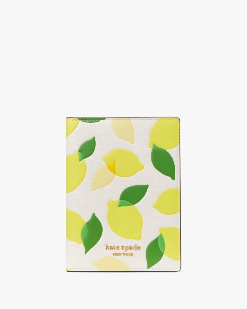 Kate Spade,Morgan Lemon Toss Embossed Passport Holder,Parchment Multi