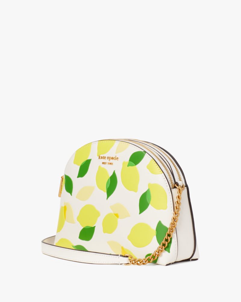 Kate Spade New York Morgan Lemon Toss Embossed Saffiano Leather Double Zip  Dome Crossbody Parchment Multi One Size