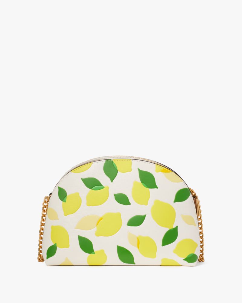 Kate Spade New York Morgan Lemon Toss Embossed Saffiano Leather Double Zip  Dome Crossbody Parchment Multi One Size