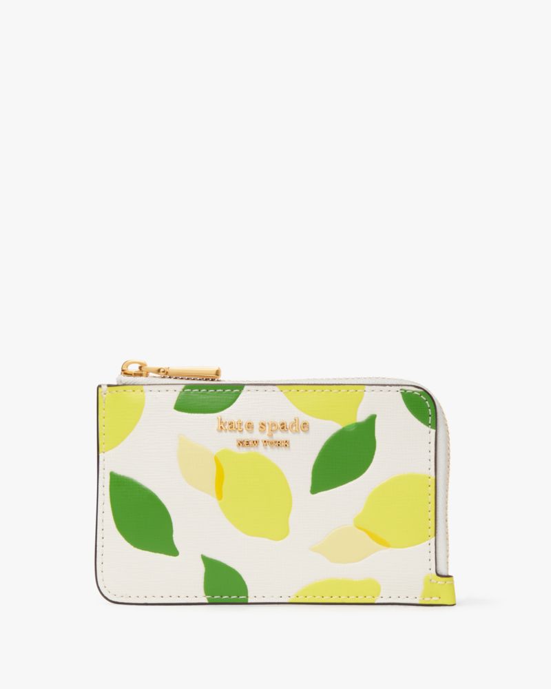 Kate Spade,モーガン レモン トス エンボス ジップ カード ホルダー,全てのアウトレット,パーチメントマルチ