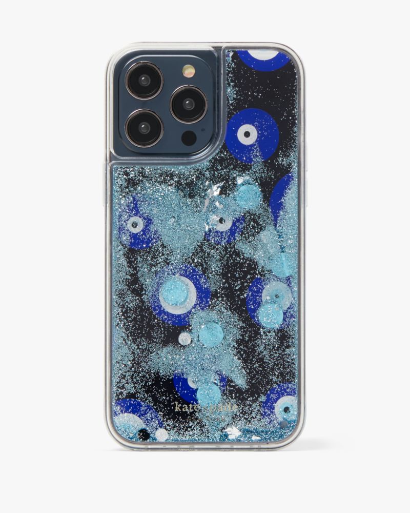 Kate Spade,Evil Eye Liquid Glitter iPhone 14 Pro Max Case,Black Multi