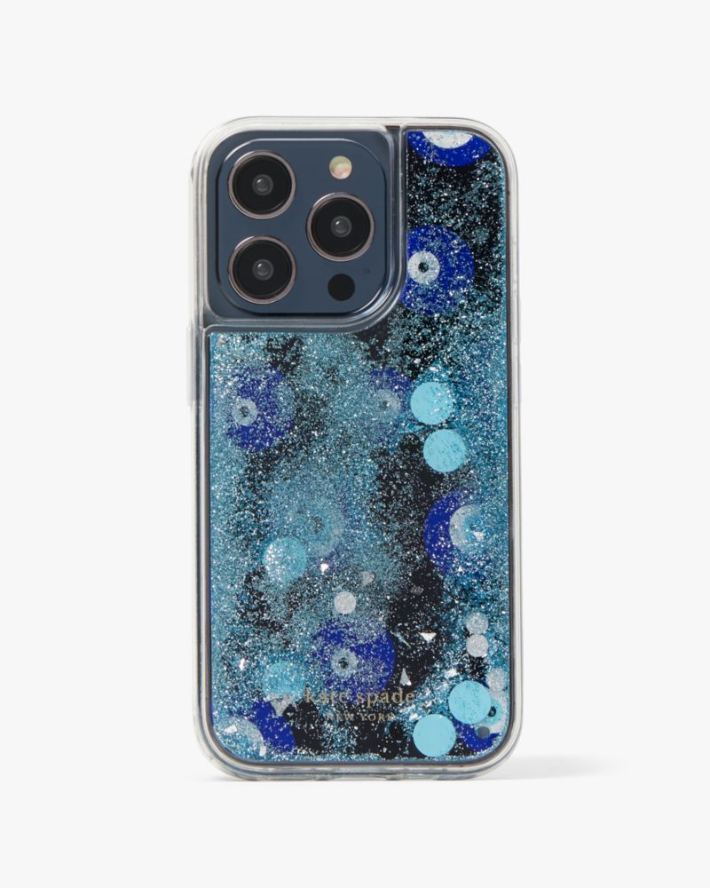 Kate Spade,Evil Eye Liquid Glitter iPhone 14 Pro Case,Black Multi