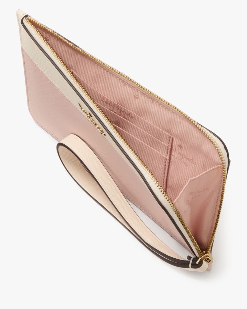 Kate Spade,Lucy Medium L-Zip Wristlet,Leather,Wristlet,Color Block,Metal,Logo,Silver Metal,Casual,