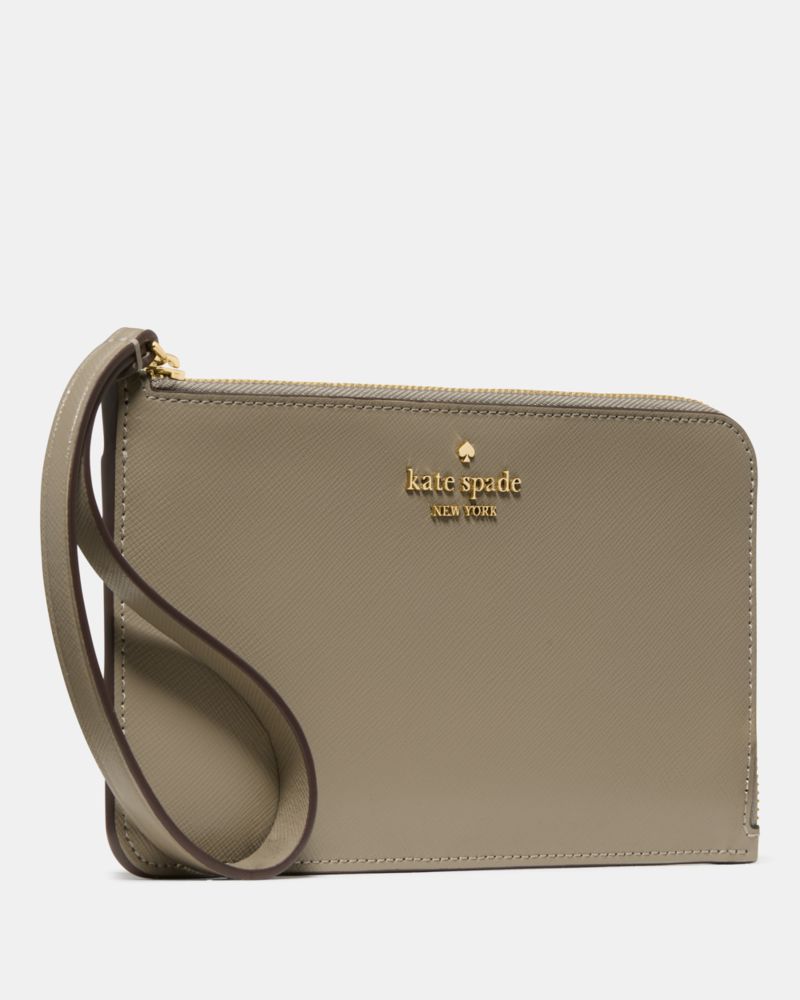 Kate Spade,Lucy Medium L-Zip Wristlet,Leather,Wristlet,Logo,Metal,Silver Metal,Casual,