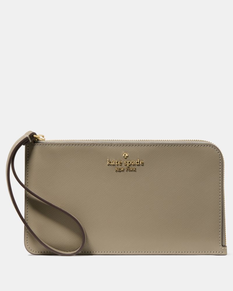 Kate Spade,Lucy Medium L-Zip Wristlet,Leather,Wristlet,Metal,Logo,Silver Metal,Casual,