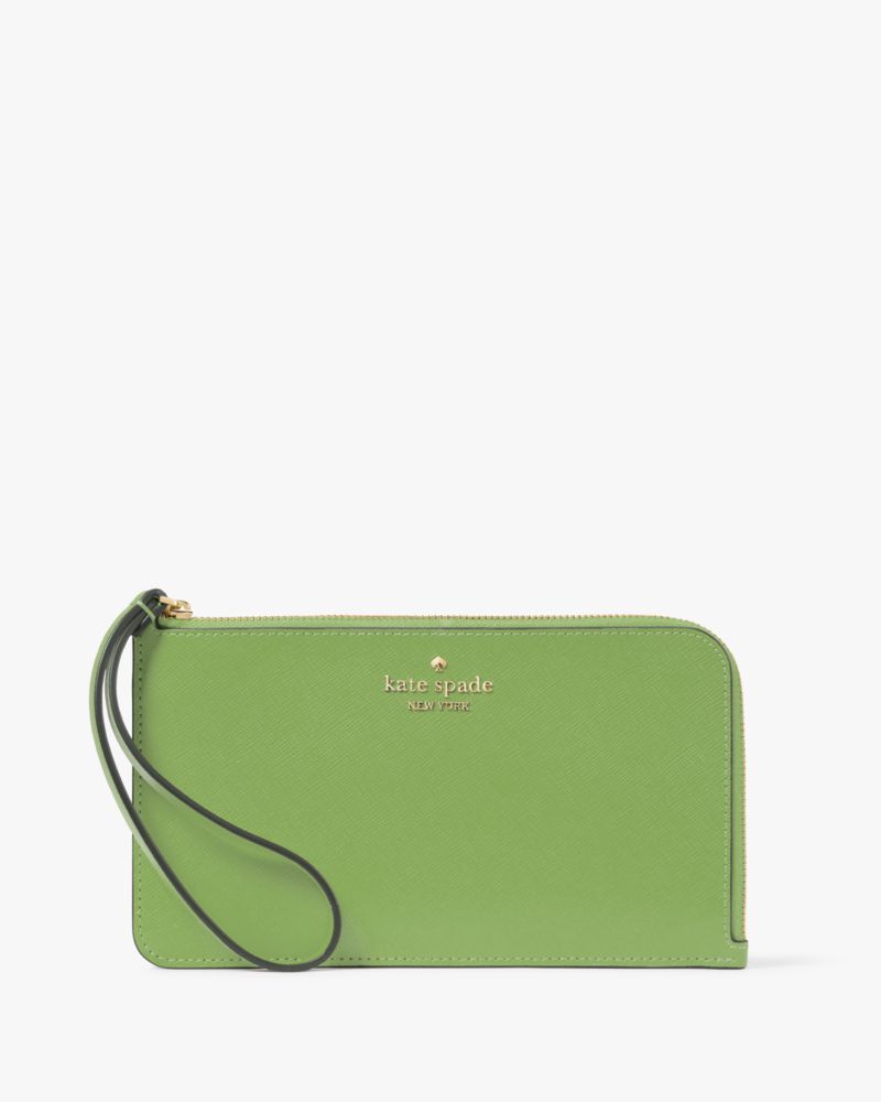 Kate Spade,Lucy Medium L-Zip Wristlet,Solid,Turtle Green