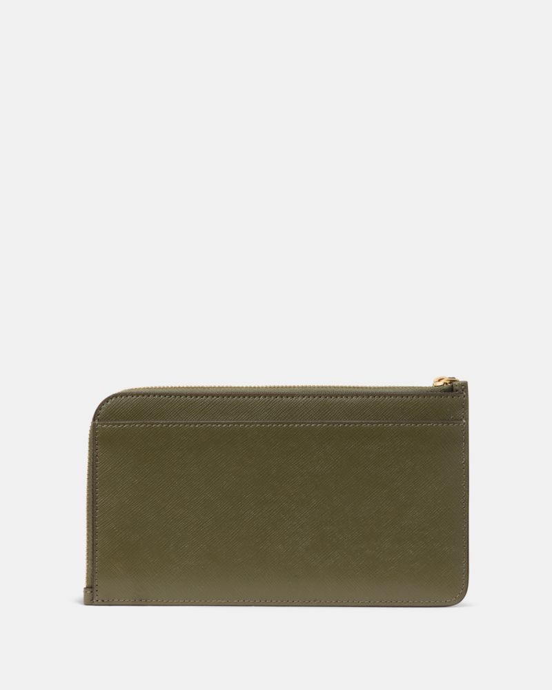 Kate Spade,Lucy Medium L-Zip Wristlet,Leather,Wristlet,Logo,Metal,Silver Metal,Casual,Olive