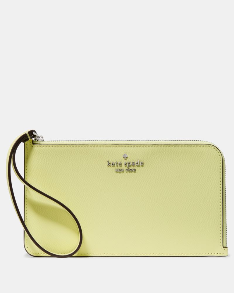 Kate Spade,Lucy Medium L-Zip Wristlet,Leather,Wristlet,Metal,Logo,Silver Metal,Casual,Green