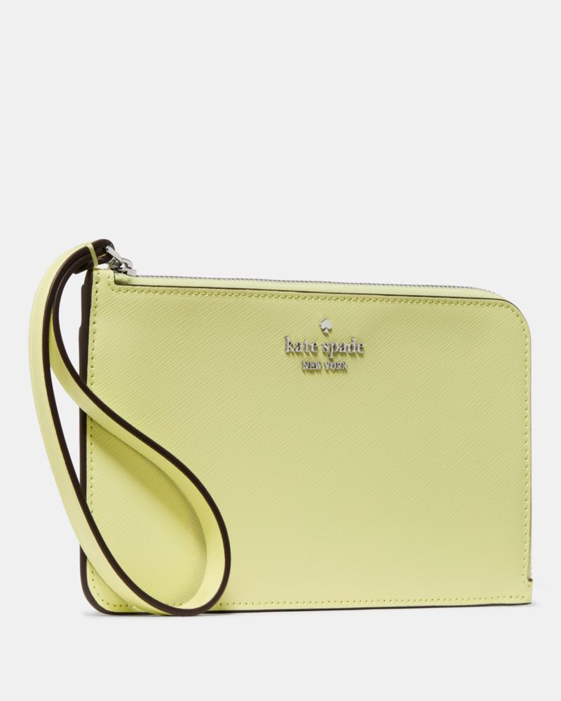 Kate Spade,Lucy Medium L-Zip Wristlet,Leather,Wristlet,Metal,Logo,Silver Metal,Casual,Green