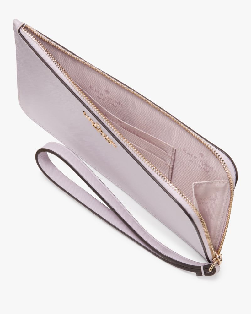 Kate Spade,Lucy Medium L-zip Wristlet,Leather,Wristlet,Logo,Metal,Silver Metal,Casual,Lavender