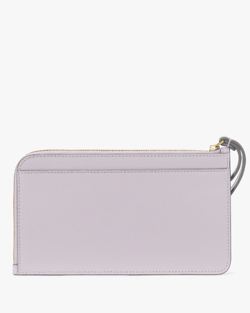 Kate Spade,Lucy Medium L-zip Wristlet,Leather,Wristlet,Logo,Metal,Silver Metal,Casual,Lavender