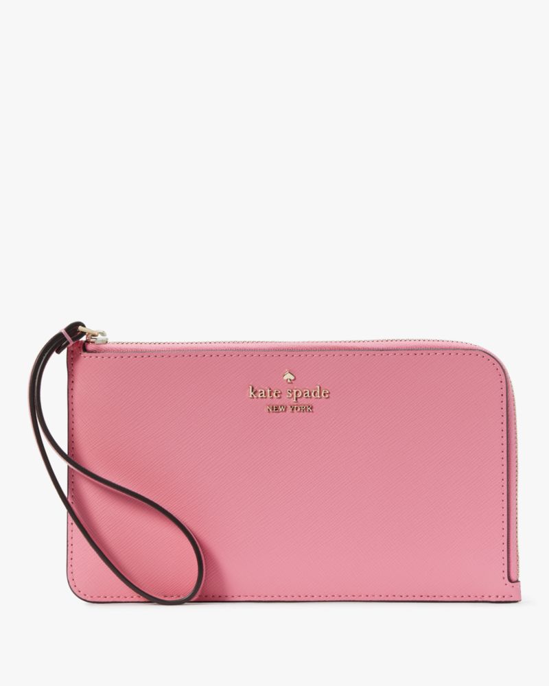 Kate Spade,Lucy Medium L-Zip Wristlet,Solid,Blossom Pink