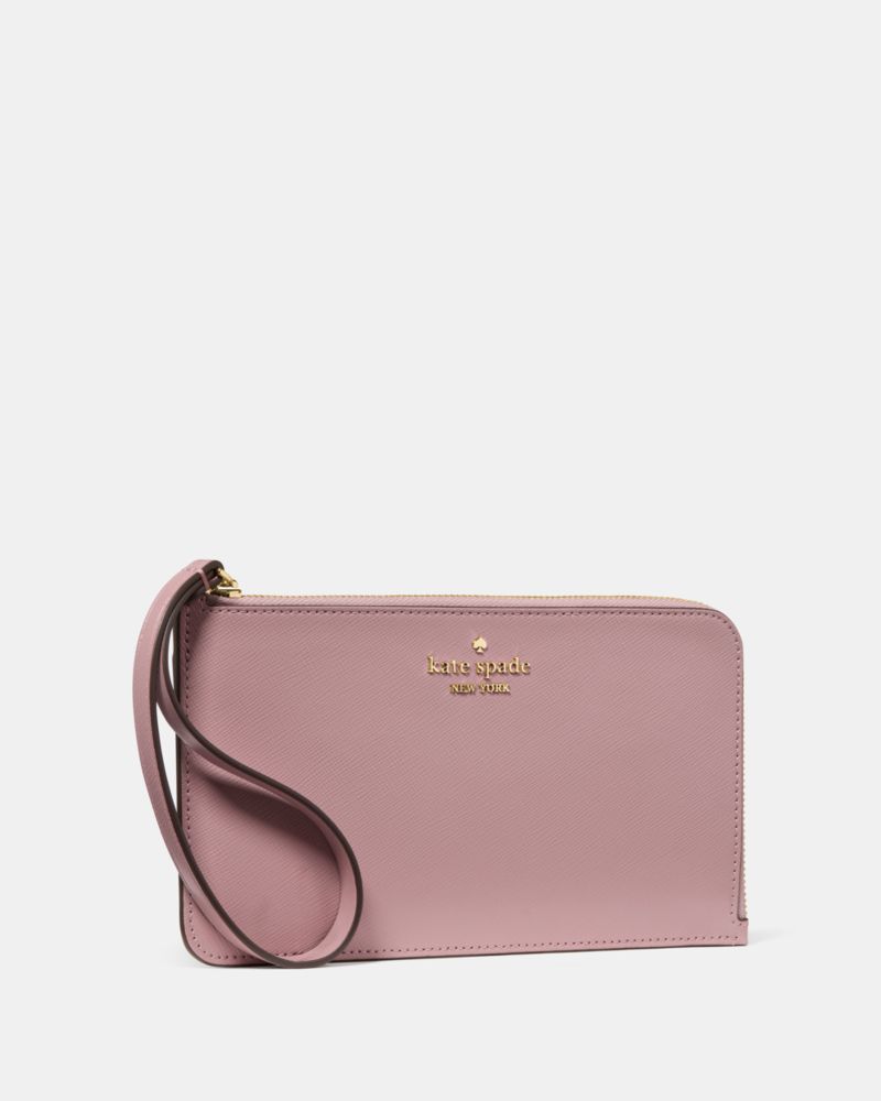 Kate Spade,Lucy Medium L-Zip Wristlet,Leather,Wristlet,Logo,Metal,Silver Metal,Casual,