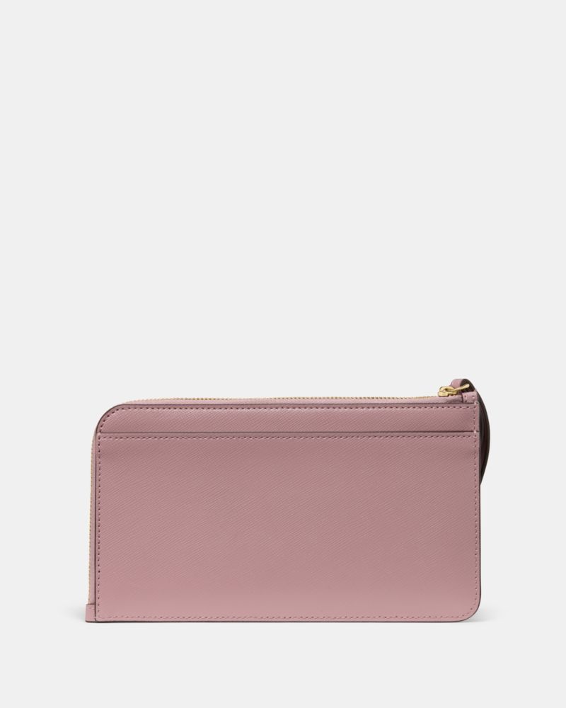 Kate Spade,Lucy Medium L-Zip Wristlet,Leather,Wristlet,Logo,Metal,Silver Metal,Casual,