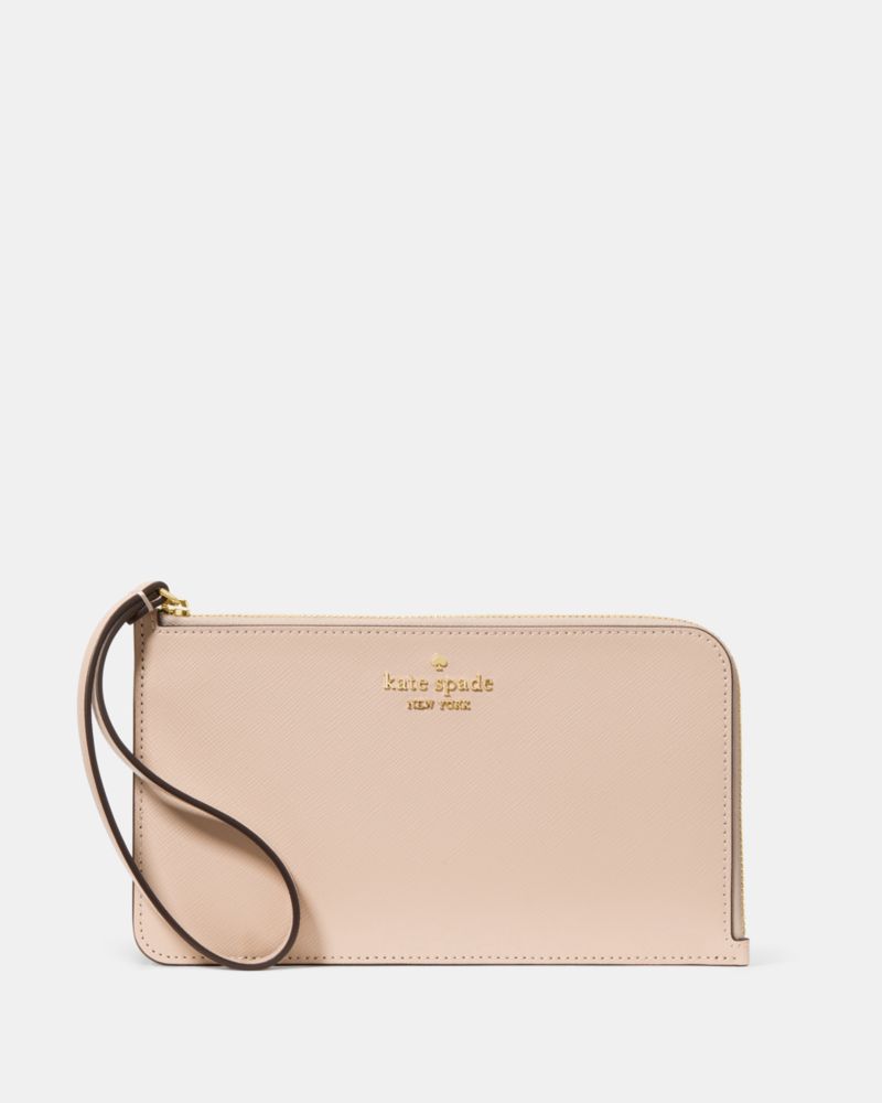 Kate Spade,Lucy Medium L-Zip Wristlet,Leather,Wristlet,Logo,Metal,Silver Metal,Casual,