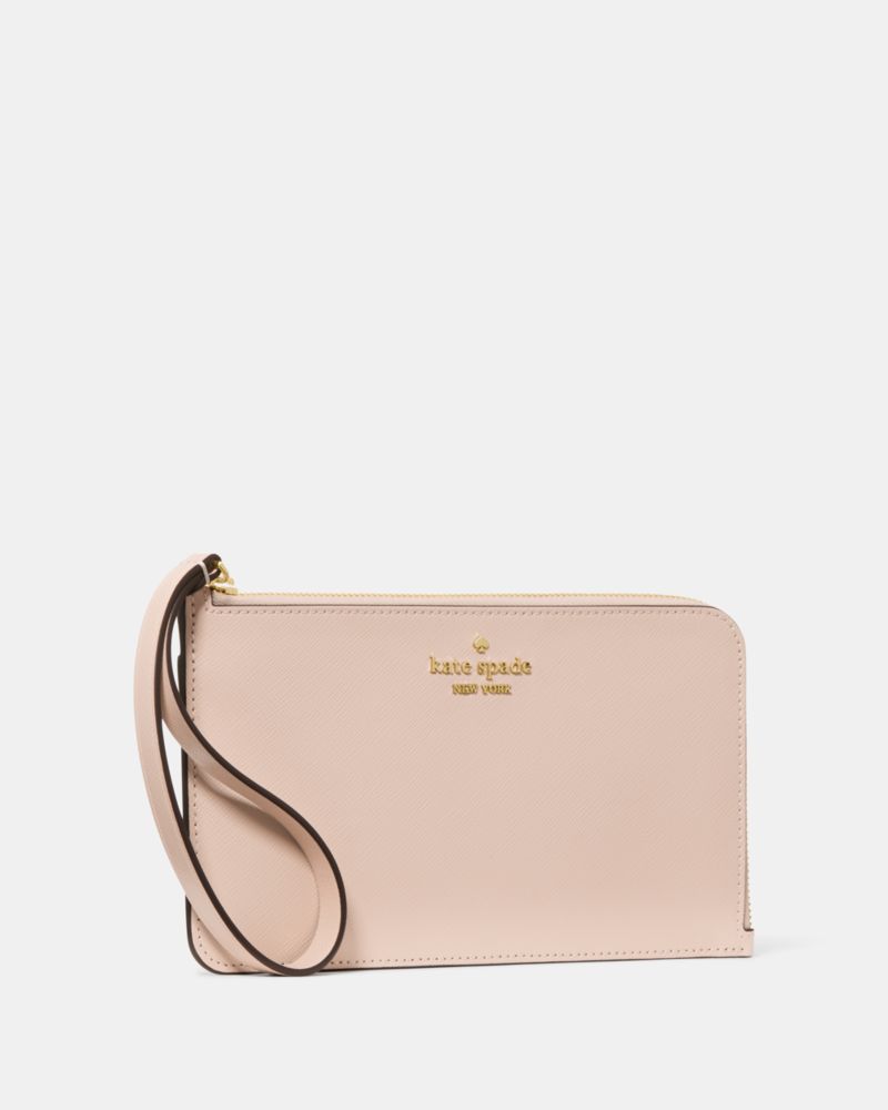Kate Spade,Lucy Medium L-Zip Wristlet,Leather,Wristlet,Logo,Metal,Silver Metal,Casual,