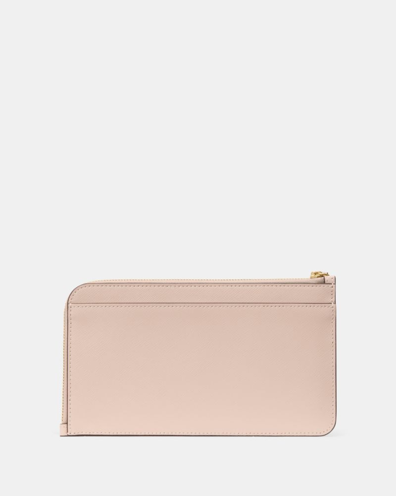 Kate Spade,Lucy Medium L-Zip Wristlet,Leather,Wristlet,Logo,Metal,Silver Metal,Casual,Pink
