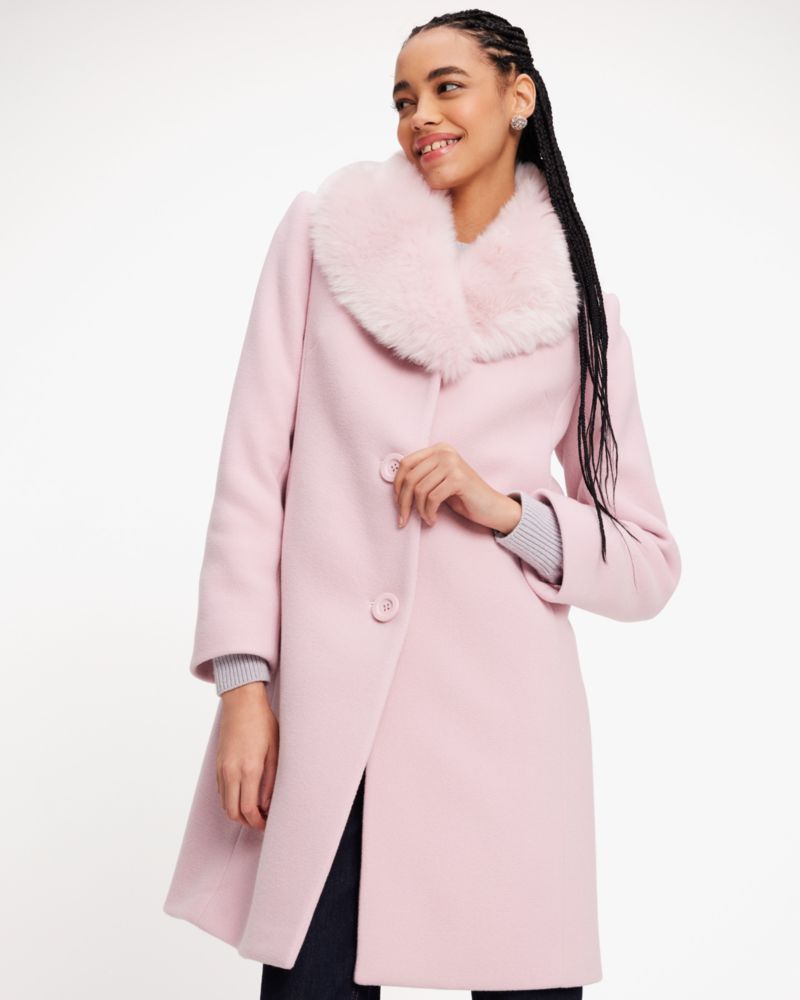 Pink wool coat store with fur collar