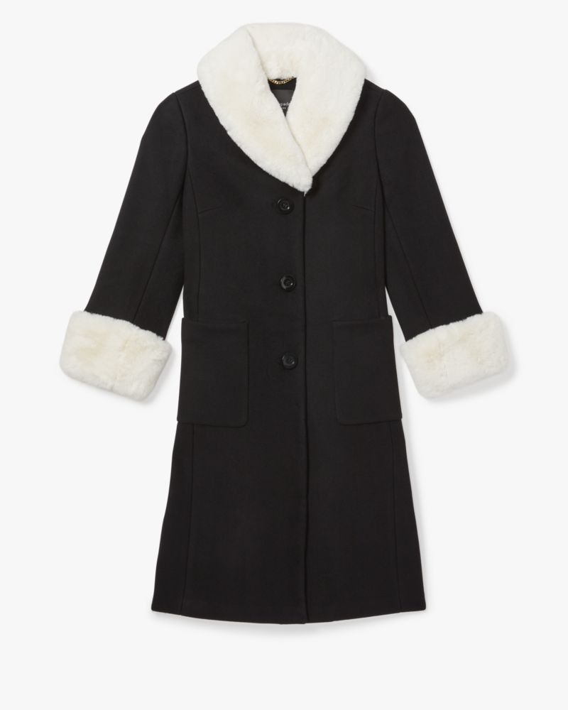 Kate Spade,Faux Fur Trim Wool Coat,