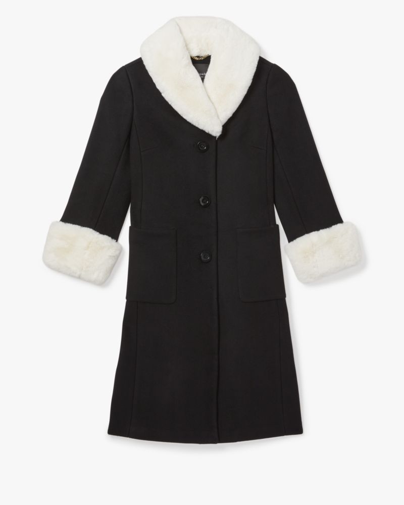 Kate spade black sale coat with fur collar