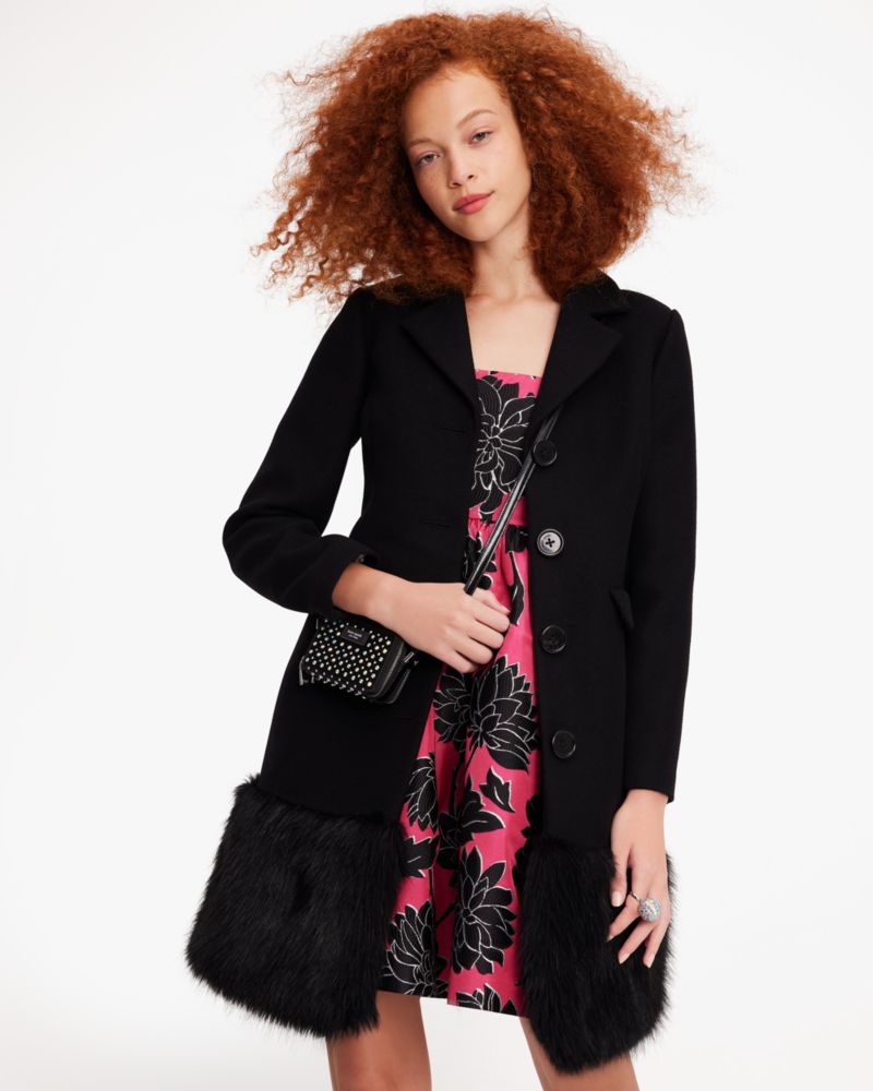 Kate Spade,Faux Fur Hem Wool Coat,